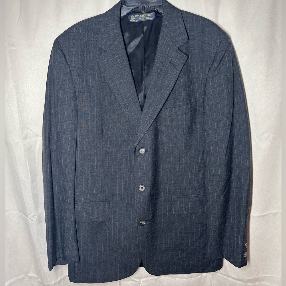 Vintage‎ Brooks Brothers Gray Pin Stripe Pure Wool Sport Coat Blazer 43L